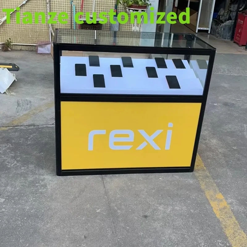 

(customized)Shopping Mall Mobile Phone Retail Counter Modern Retail Shop Glass Cabinet Cell Phone Display Showcase with Led Ligh