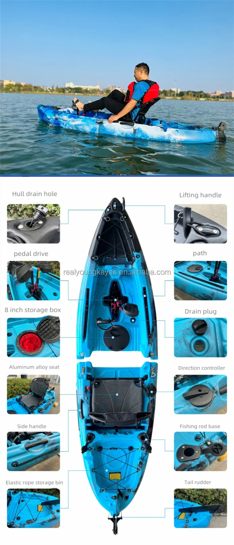 Sea Folding Portable Fishing Splicing Nonflable Fin and Flipper Pedal Fin Drive Kayak Canoe