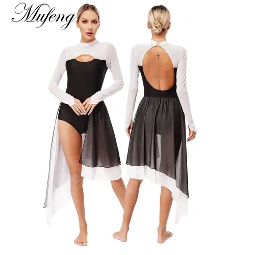 Vestido de baile lírico moderno para mujer, leotardo de gimnasia y Ballet, vestido transparente dividido sin mangas, Ropa de baile puesta en escena contemporánea