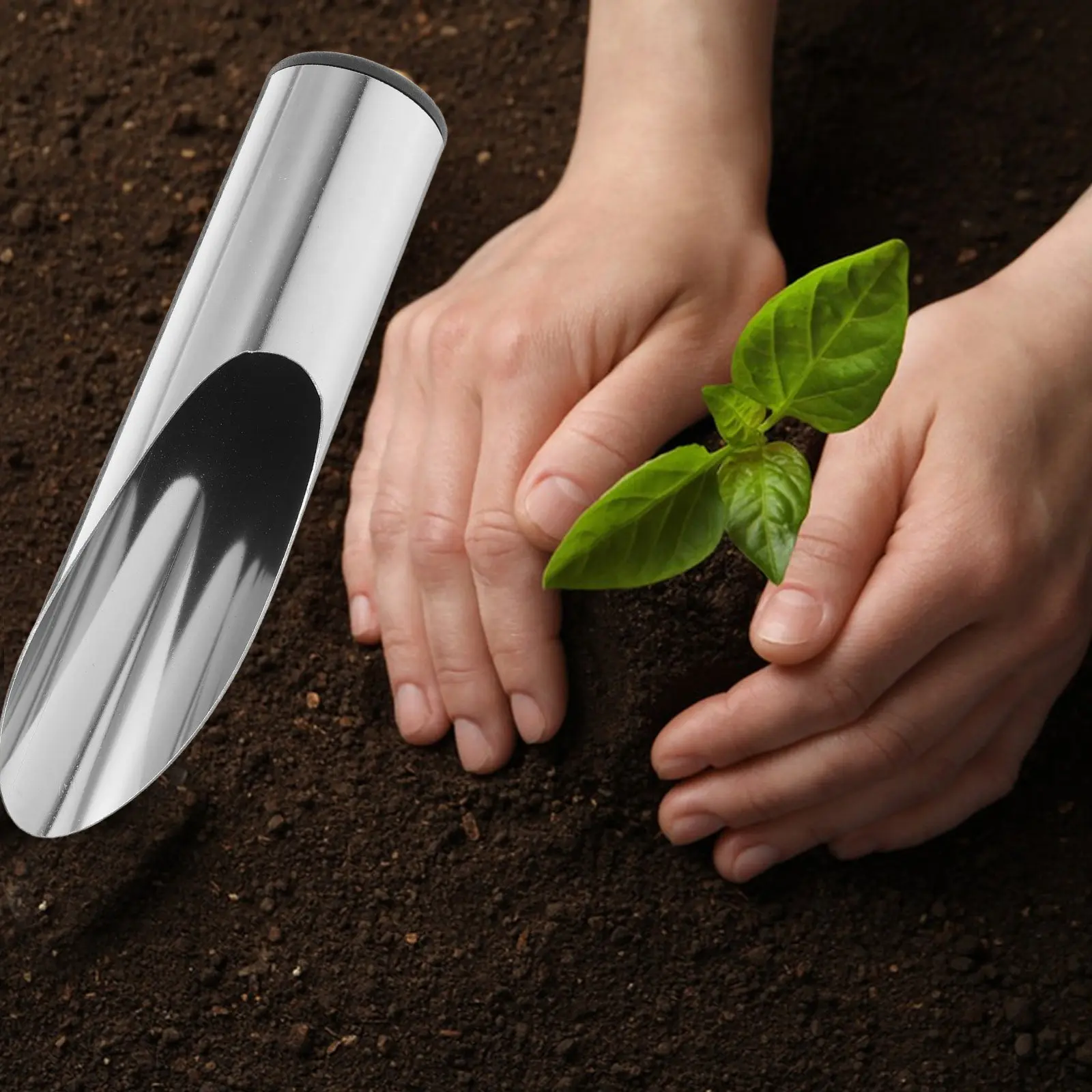 Stainless Steel Bonsai Soil Scoop – Lightweight Portable Gardening Tool for Planting, Weeding, Mulching & Succulents