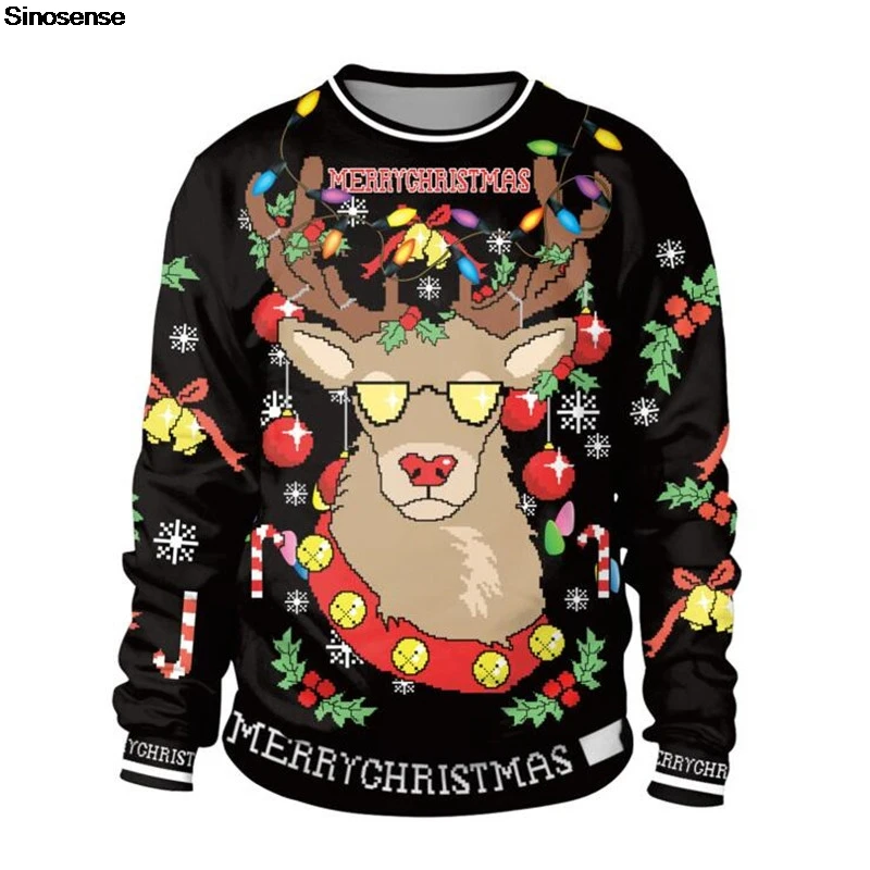 

Men Women Tacky Xmas Sweatshirt 3D Funny Print Holiday Party Jumpers Tops Couple Pullover Reindeer Ugly Christmas Sweater