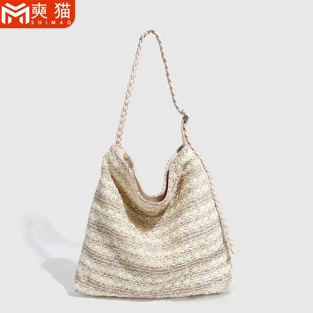 

Ручная сумка через плечо для женщин и девочек, модель, модная сумка из льняной ткани, радужная сумка для путешествий, отпуска, сумка на одно плечо