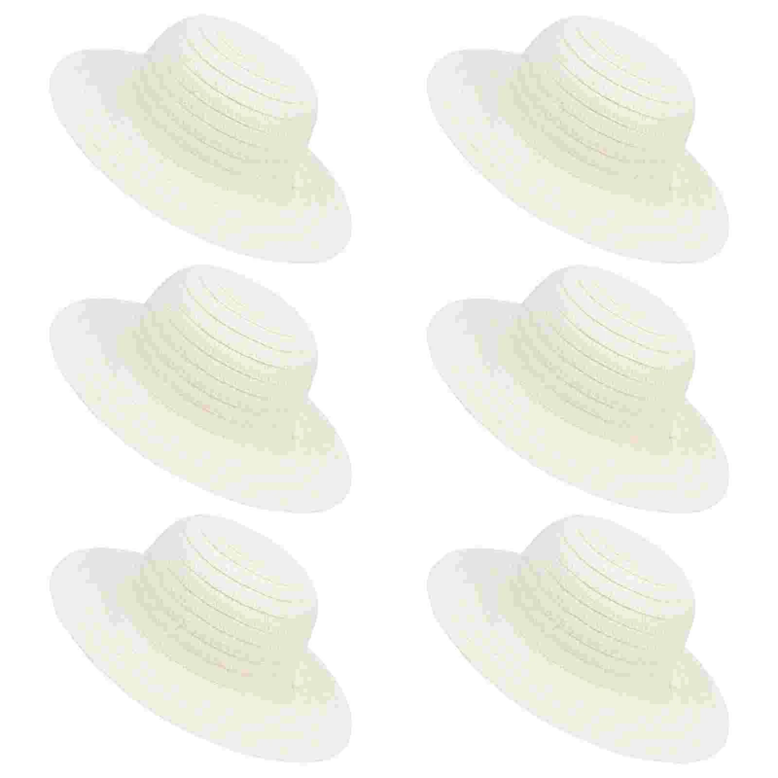 6 Pcs Summer Graffiti Straw Hat Banquet Kids and Crafts Tea Party White Children DIY