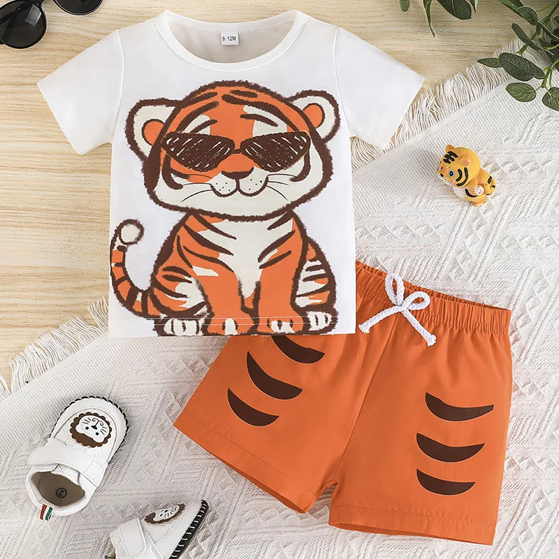 

2Piece Summer Clothes Toddler Boy Outfits Korean Casual Cartoon Print Short Sleeve Baby Tops+Shorts Kids Boutique Clothing B208