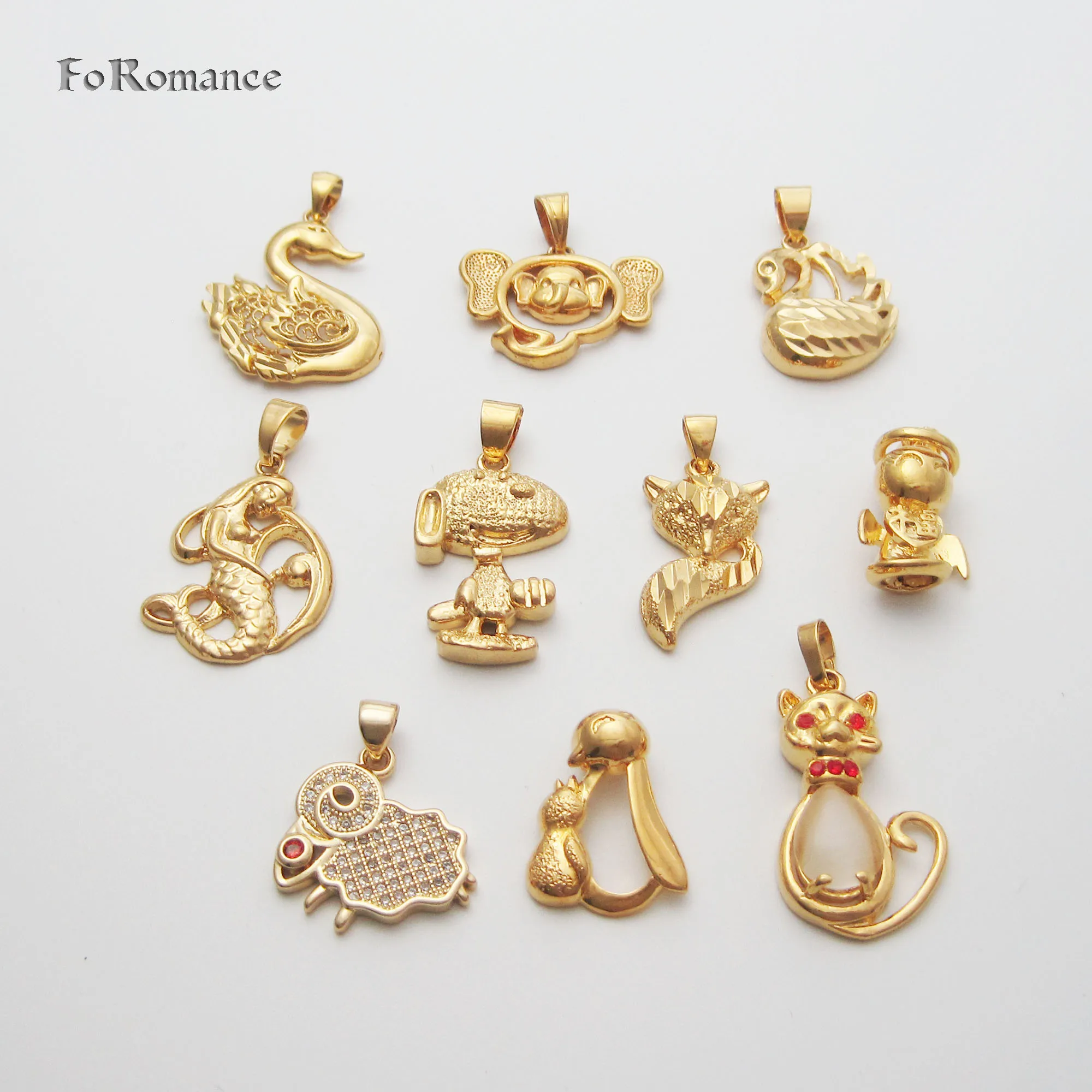 DIFFERENT ANIMAL PENDANT YELLOW GOLD PLATED 18INCH WATER WAVE CHAIN PEGUIN SHEEP SWAN MERMAID ELEPHANT CAT