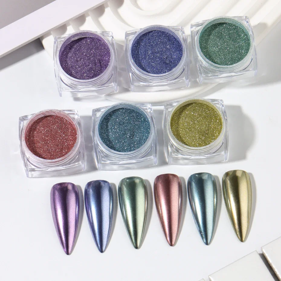 مسحوق لامع لطلاء الأظافر جل بالأشعة فوق البنفسجية ، 6 ، تأثير معدني ، وردي ، ذهبي فضي ، كروم ، للمانيكير #2