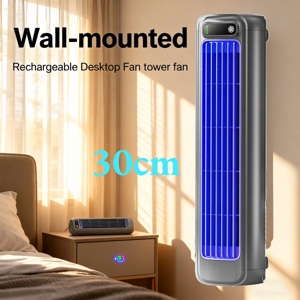 Ventilador de torre silencioso de 3 velocidades, ventilador de pie portátil enchufable USB, ventilador de montaje en pared delgado que ahorra espacio para el hogar, oficina, dormitorio, 30x8x8cm