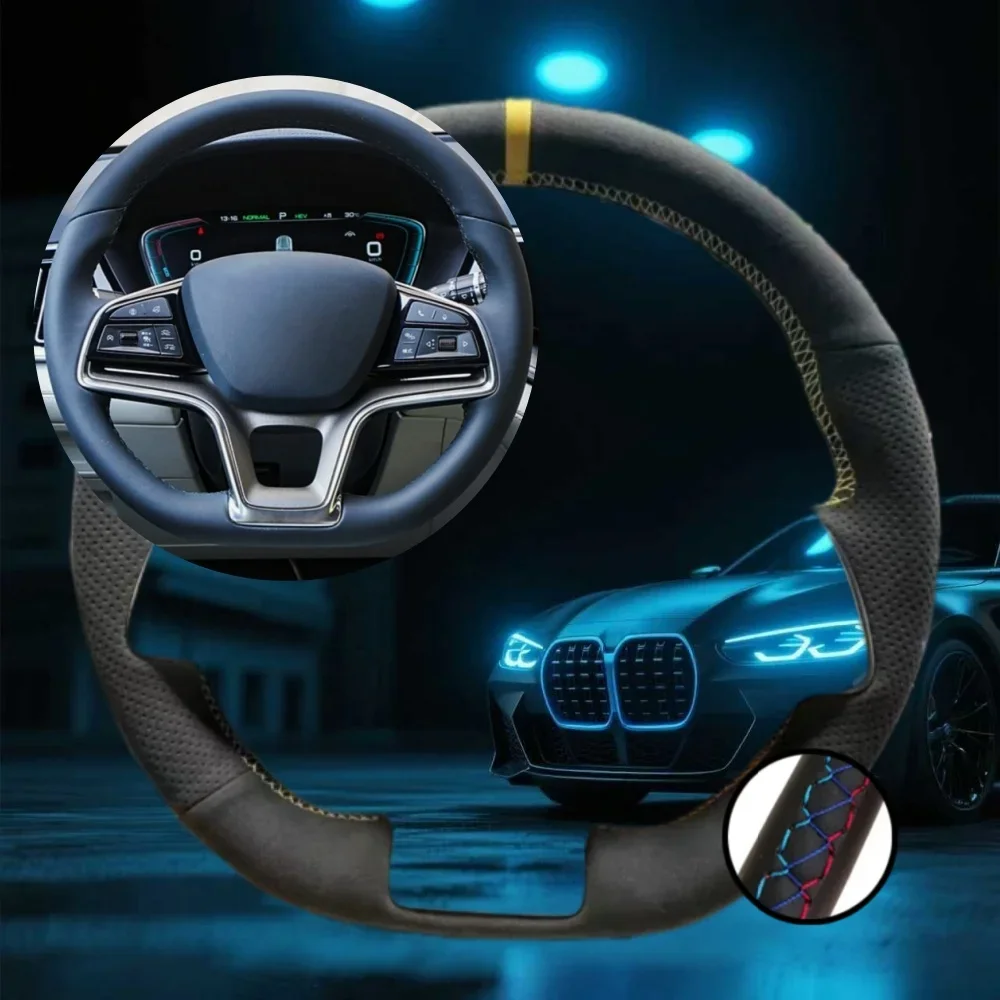 

Customized Car Steering Wheel Cover For BYD Song Plus Dmi Song Pro EV New Energy BYD Qin Plus 2020-2023 Hand-sewn Steering Wrap