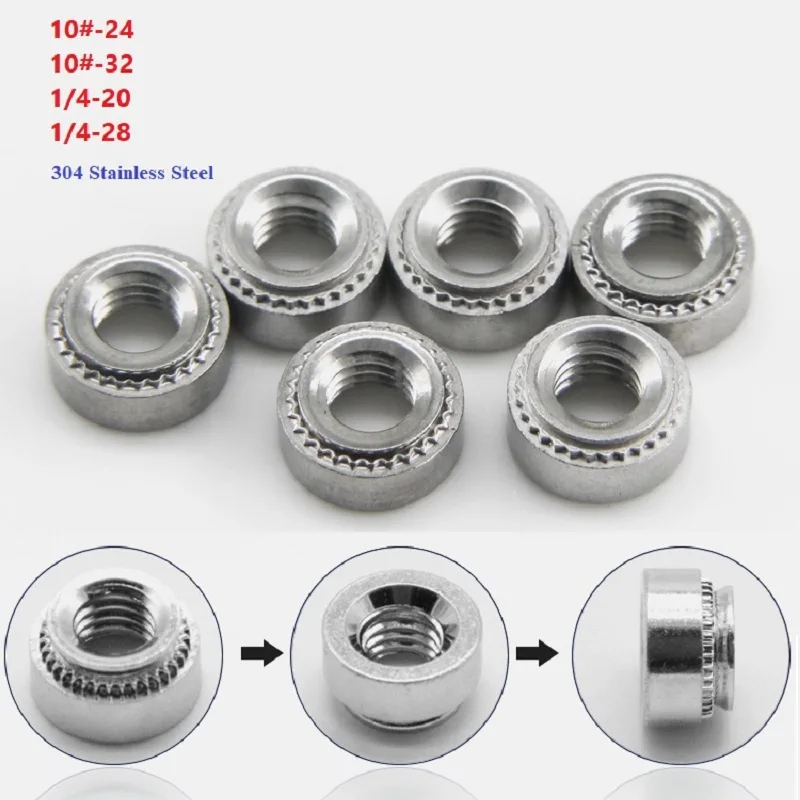 10#-24 10#-32 1/4-20 1/4-28 304 Stainless Steel US CLS Self-Clinching Nut Press Insert Rivet Nut Nutsert Rivnut Slab 0-2mm