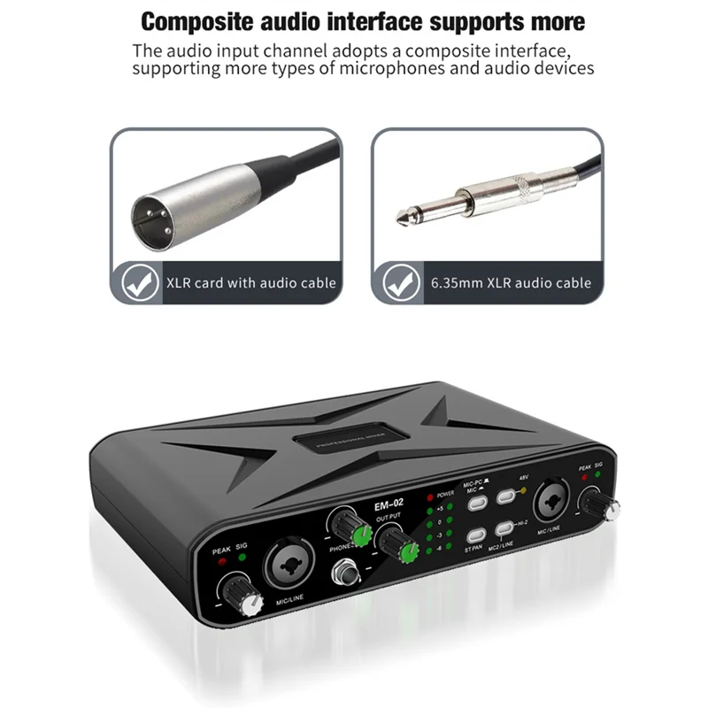 BNVN-고품질 외부 사운드 카드 믹서 USB 컴퓨터 드라이버가 없는 라이브 스트리밍, 기타용 고 샘플링 속도 소형 장치