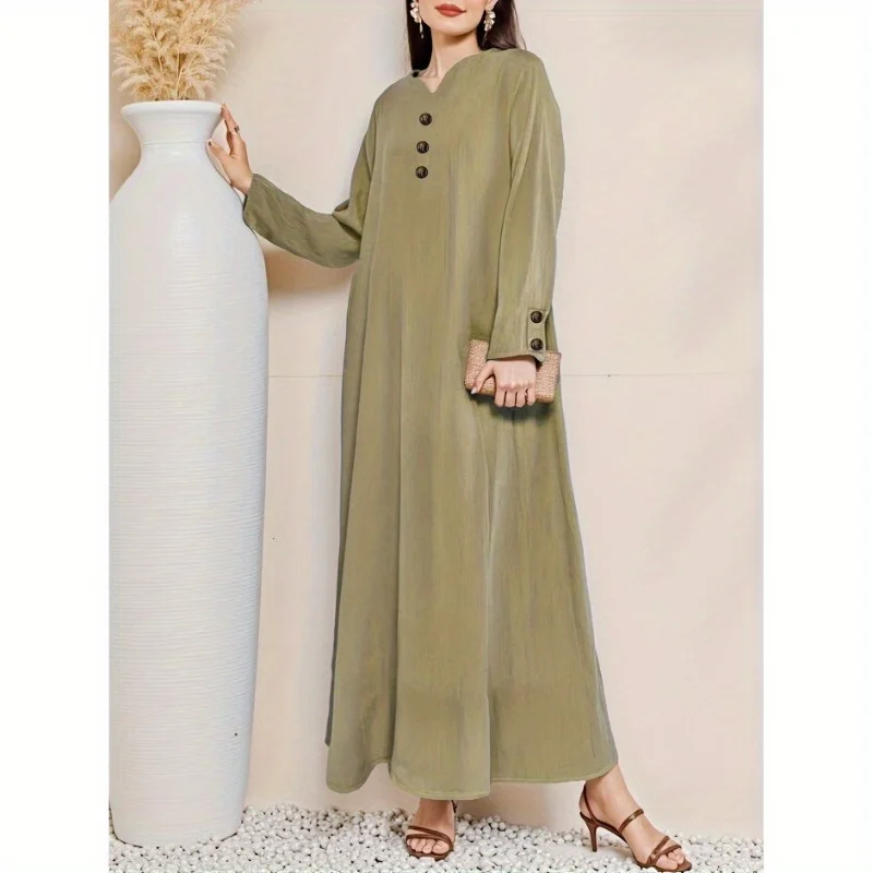 

Costumes Accessories 2025 Middle Eastern Casual Women's Woven Fake Button Design Loose Dress