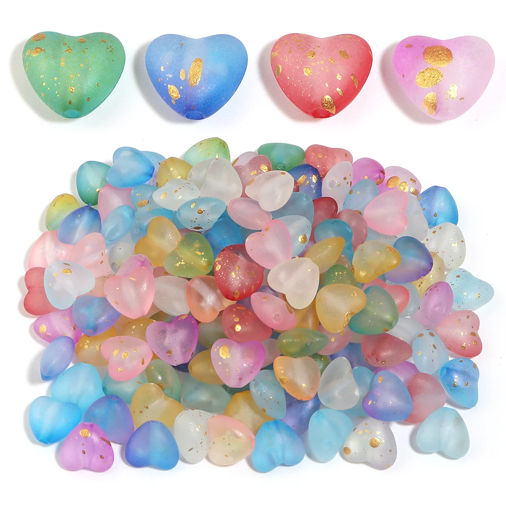 200 Stück Mattierte Acryl-Herzperlen in Farbverlauf, Lose Abstandsperlen für Halsketten, Armbänder, Anhänger, DIY-Schmuck, Großhandel