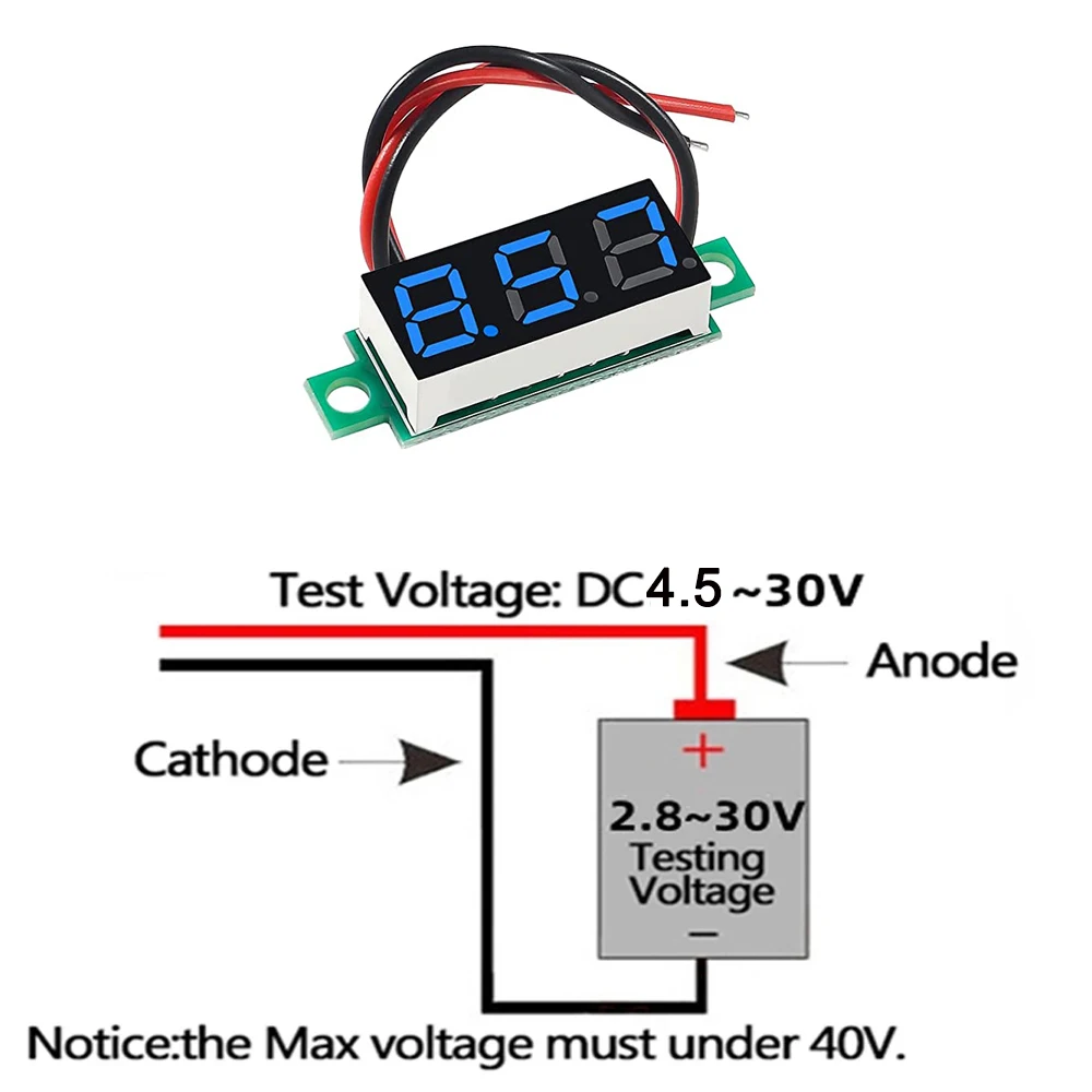 0.28 inch Mini Digital DC Voltmeter 3-Wire 0-100V 2-Wire 4-30V Voltage Meter Auto Car Mobile Power Voltage Tester Detector