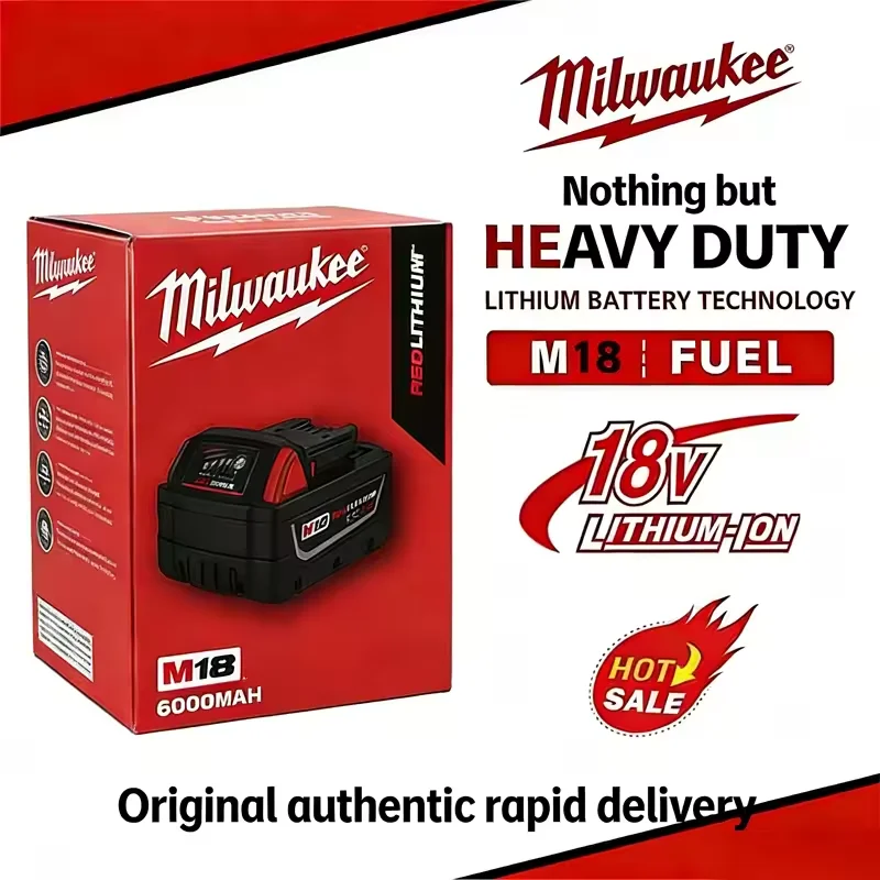 

Milwaukee M18 18V 6.0Ah Rechargeable Battery Genuine Original M18B6 M18B5 Cordless Drill Power Tool Accessory