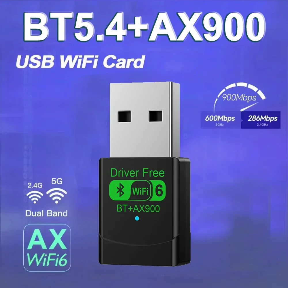 

WiFi 6 AX900 BT5.4 USB Adapter Dual Band 2.4G&5GHz WiFi Network Card 2in1 Dongle USB Wireless Network Wlan Receiver Win 10/11 PC