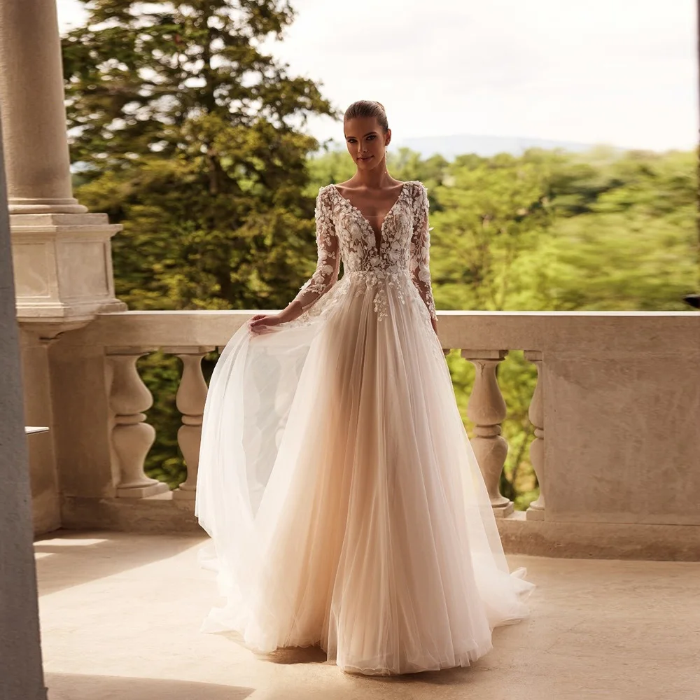 

Celebrity A-Line Princess Wedding Dress Off Shoulder Long Sleeves Bridal Gowns Formal Lace Applique Vestidos De Novia Customized