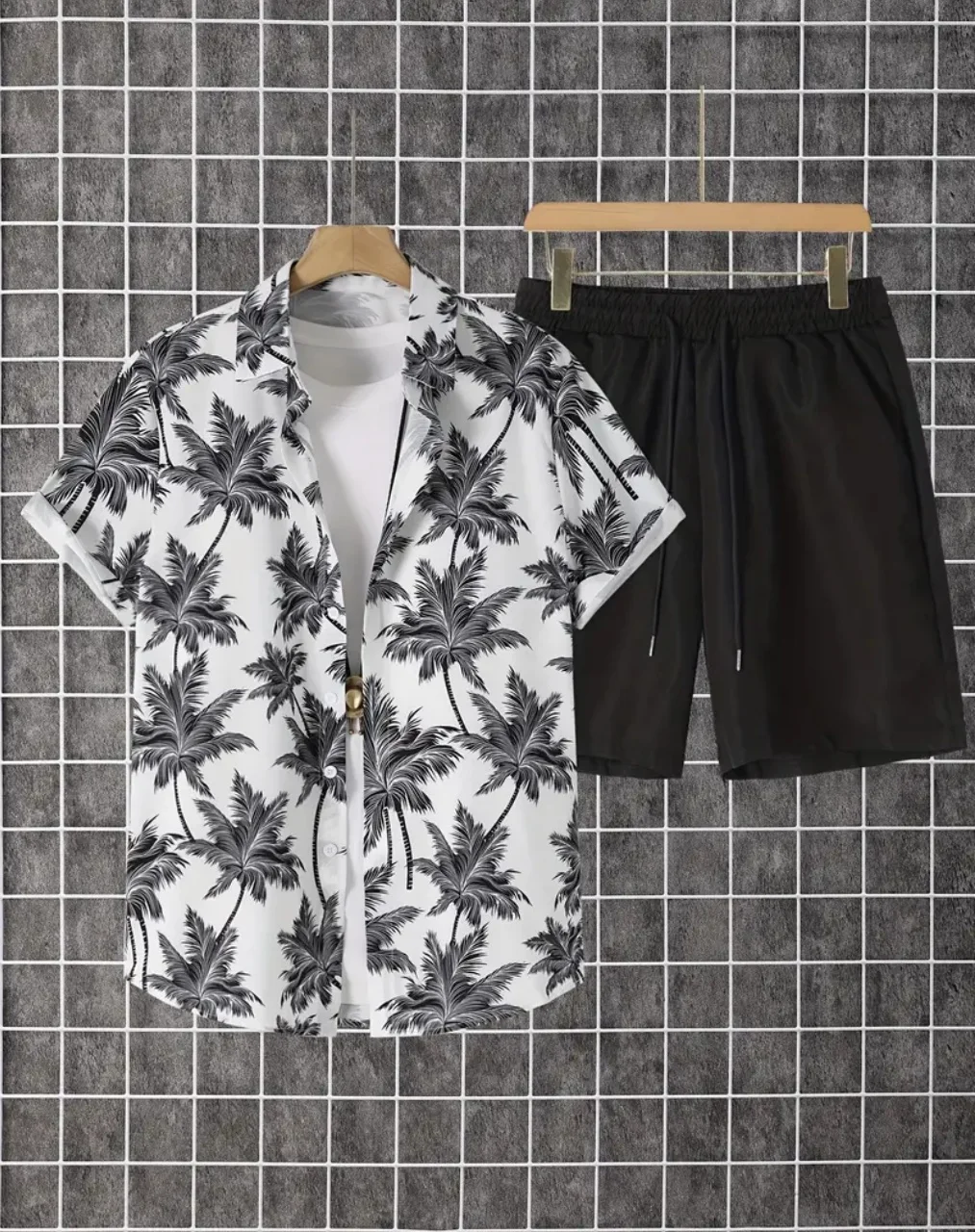 

Мужская летняя рубашка из двух предметов с цветочным принтом, уличная рубашка с коротким рукавом, повседневные пляжные брюки, мужская одежда больших размеров с гавайским ботаническим принтом