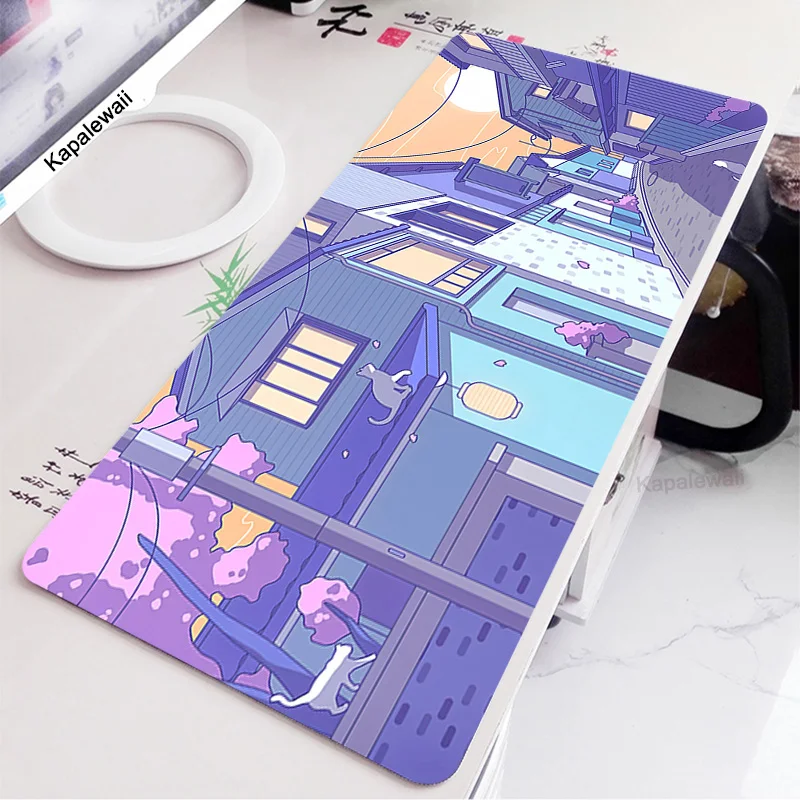 

Kawaii Cat Mouse Pad 100x50 Neon City Street Desk Mat Cat Claw Mouse Pads Large Carpet PC Gamer Anime Mousepad Xxl Mause Mat Rug