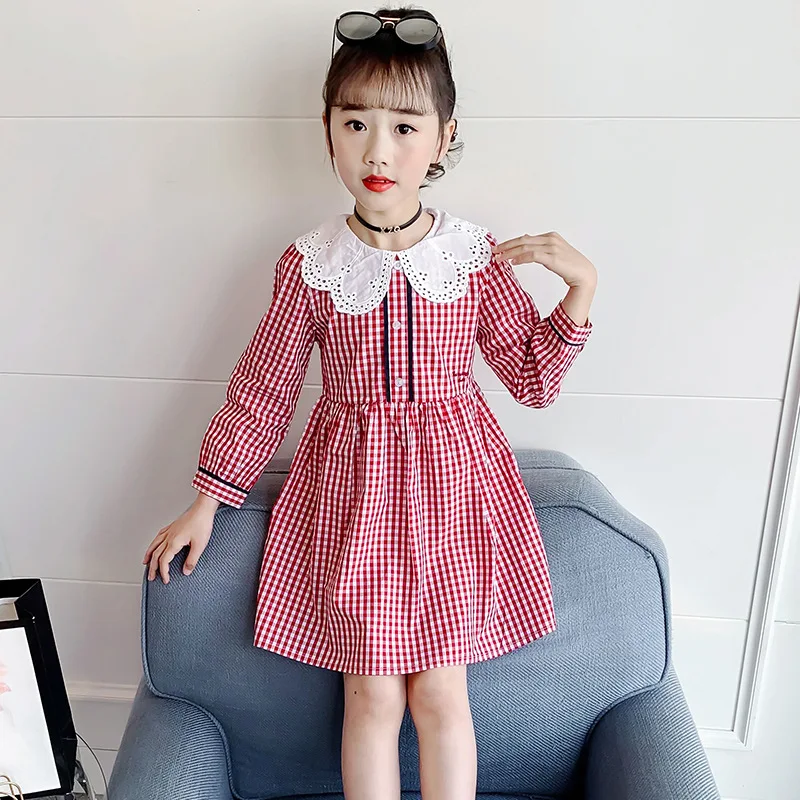 

Spring Autumn Baby Kids Girls Clothes Dress Plaid Cotton Clothing Fashion Children Long Sleeve Shirt Dress 3 5 6 7 8 10 12 Year