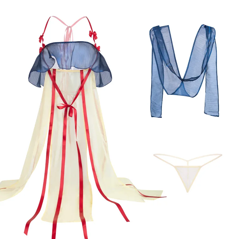 Chemise de nuit de la passion du pyjama prairie, uniforme de séparés euse chaude, lingerie sexy Hanfu, tentation transparente, robe de vêtements de nuit en gaze, 3 pièces