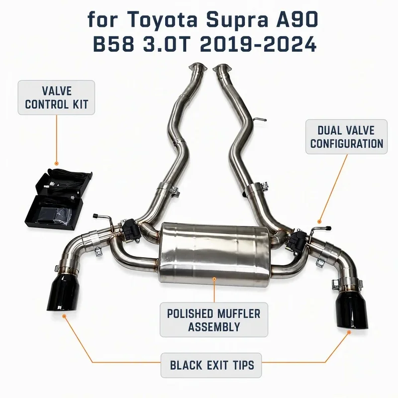 High Quality 304 Stainless Steel Valvetronic Cat-Back Exhaust Toyota Supra A90 B58 3.0T 2019-2024 Mandrel Bent Quad Tips Premium