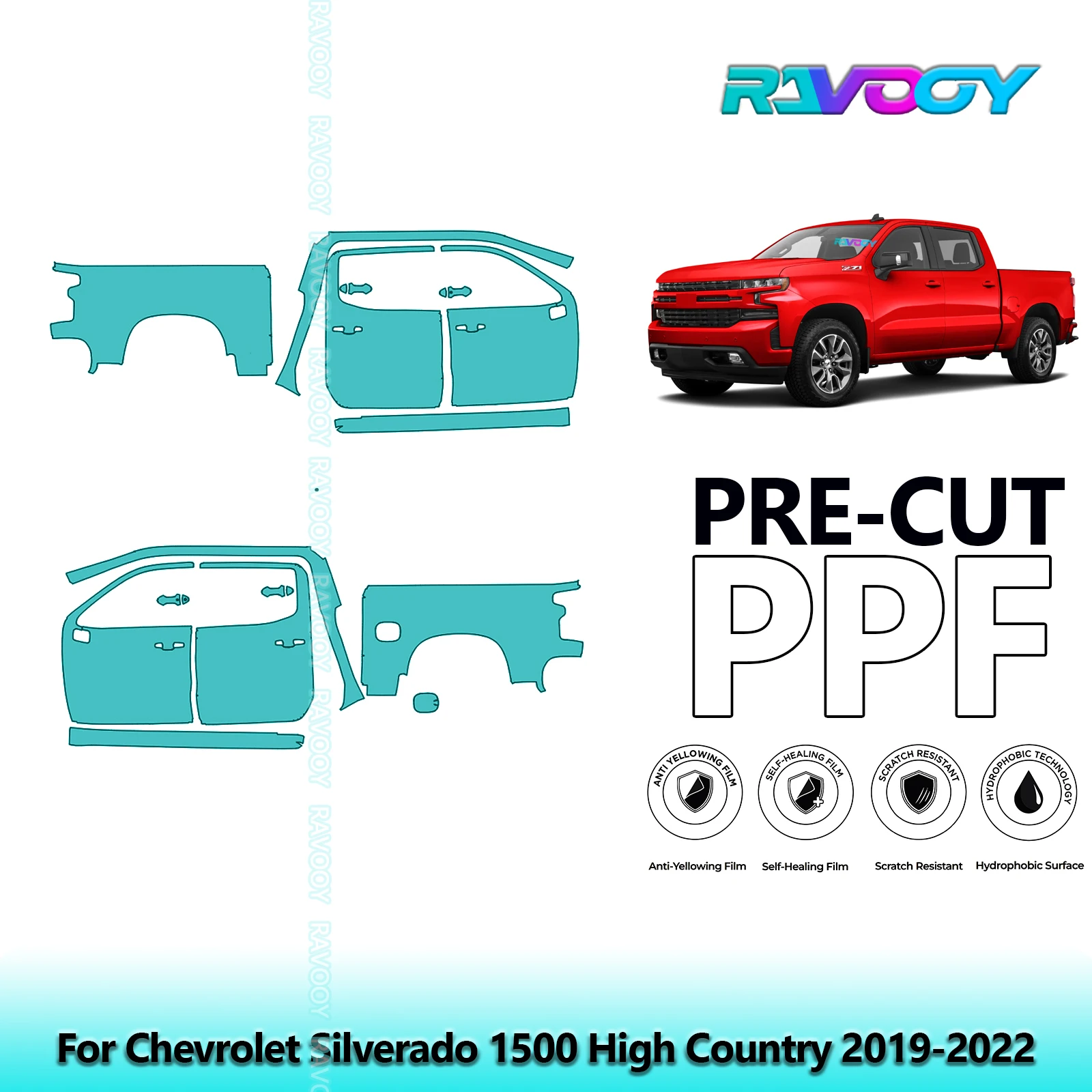 

For Chevrolet Silverado 1500 High Country 2019-2022 8.5mil Pre-Cut PPF Door & A/B Pillar Kit TPU Paint Protection Film Set