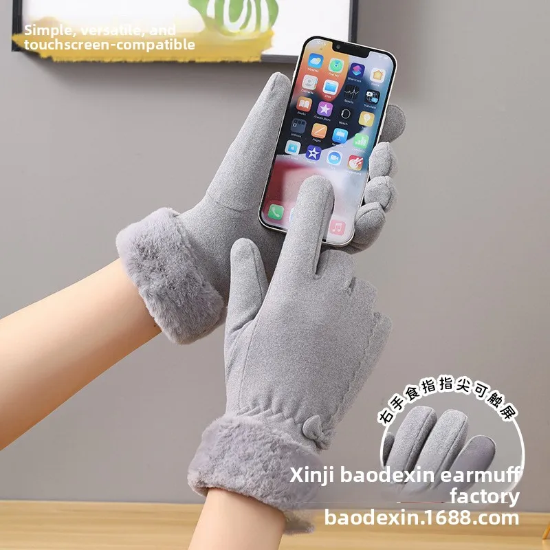 New Velvet Ladies Cute Korean Version Bow Velvet Thickened Riding Touch Screen Winter Warm Gloves for Women protective gloves