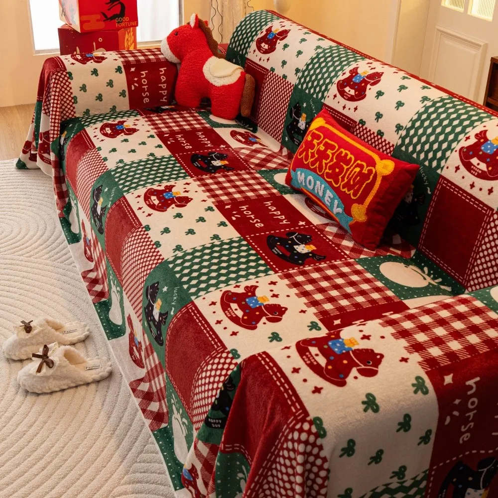 

Plaid Print Sofa Throw Blanket Full Coverage Anti-Cat Scratch Pet-Proof Non-Slip Fluffy Sofa Blanket Living Room Milk Fluff Mats