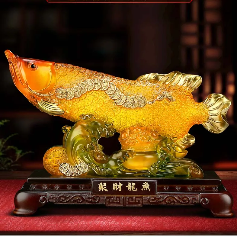 Good luck FENG SHUI decorative statue HOME OFFICE company SHOP TOP Efficacious Talisman Money Drawing Arowana Golden Fish