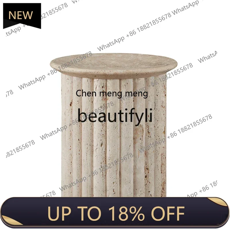 

P178 Nordic wabi-sabi creative round travertine small side table light luxury modern coffee table