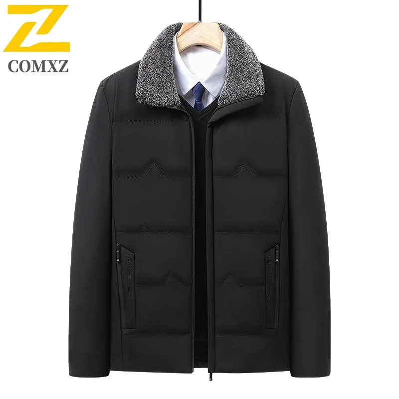 

COMXZ 2025 Mens Winter Fleece Thick Puffer Softshell Jacket Outdoor Business Elderly Father Warm Tactics lightweight Windbreaker