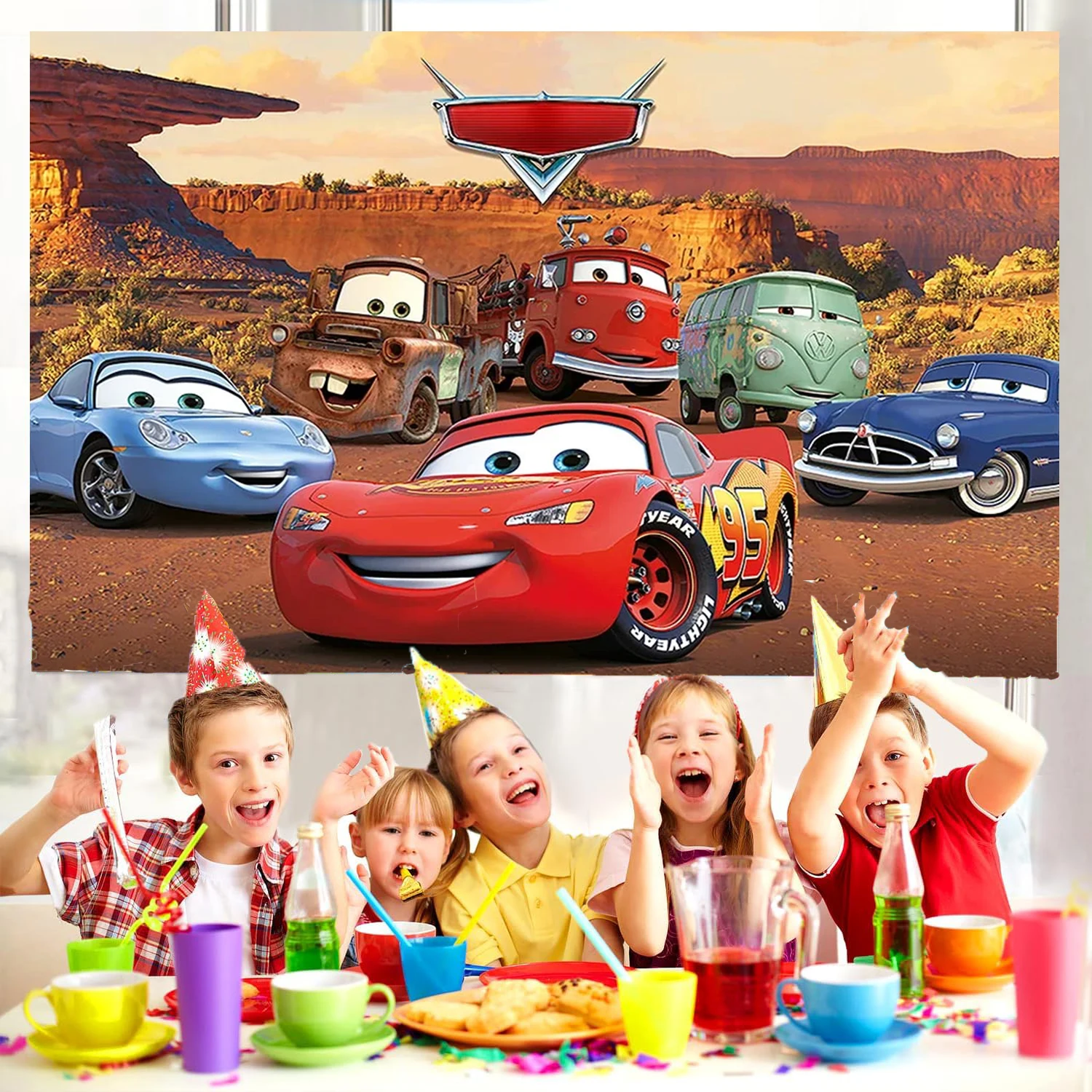 Disney Cars Lightning Mcqueen Photography Backdrop Kids Birthday Background Banner Racing Car Decoration Photo Studio Props