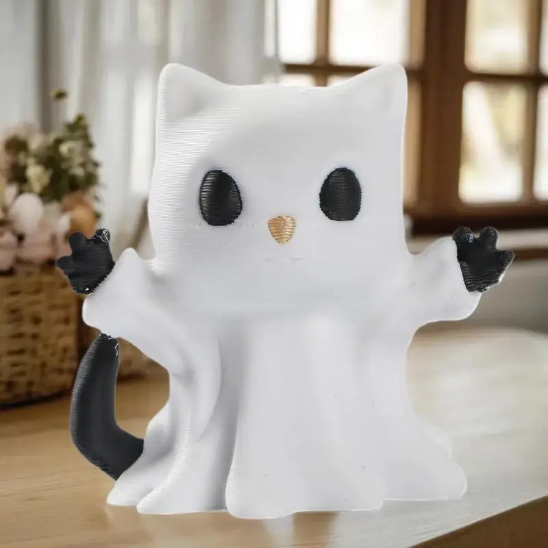1Pc Halloween Themed Miniature Ghost Kitty Sculpture, A Unique Home Decoration Item, Perfect Cat Lover's Gift