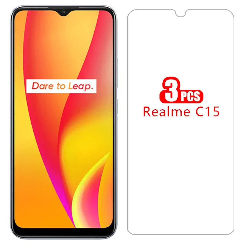 Funda C para Realme C15, Protector de pantalla de vidrio templado, 3 uds., Realmec15 C 15 15c Coque Realmi Reame R