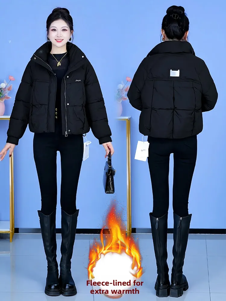 엘리 캐주얼 스탠드 칼라 여성용 면 재킷 루즈핏 안티에이징 지퍼 한국 스타일 겨울 신상품