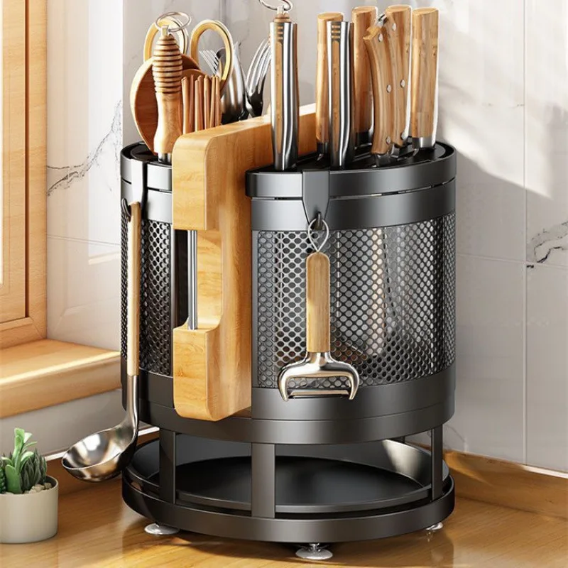 Für drehbare Küchenmesserhalter, Schneidebrett, integriertes Rack, Arbeitsplatte, Eck-Essstäbchenkäfig, multifunktionale Messeraufbewahrung