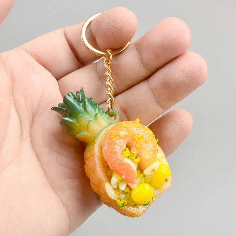 Thai Style Pineapple Fried Rice Key Chain New Simulation Food Fruit Toy Model Car Mobile Phone Bag Pendant Gift Ornament Llavero