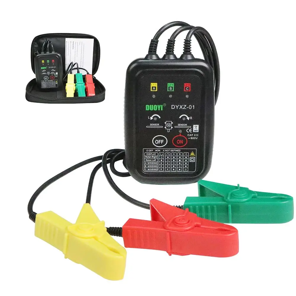 

3-Phase Rotation Meter, Non-Contact Voltage Tester 70V~600V AC, Motor Rotation & Short Detection, 23.62' Cable, Carrying Bag