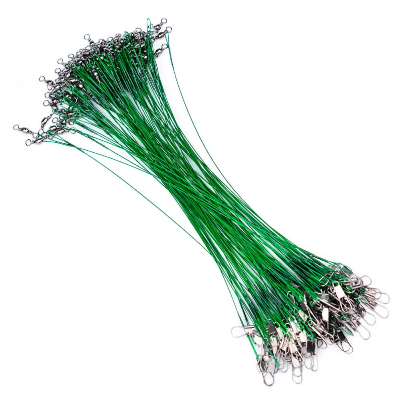 

50pcs Stainless Steel Wire Fishing Line Lure Gear Accessories Anti-Bite Leader Line with Snap Pin And Swivel for Angling