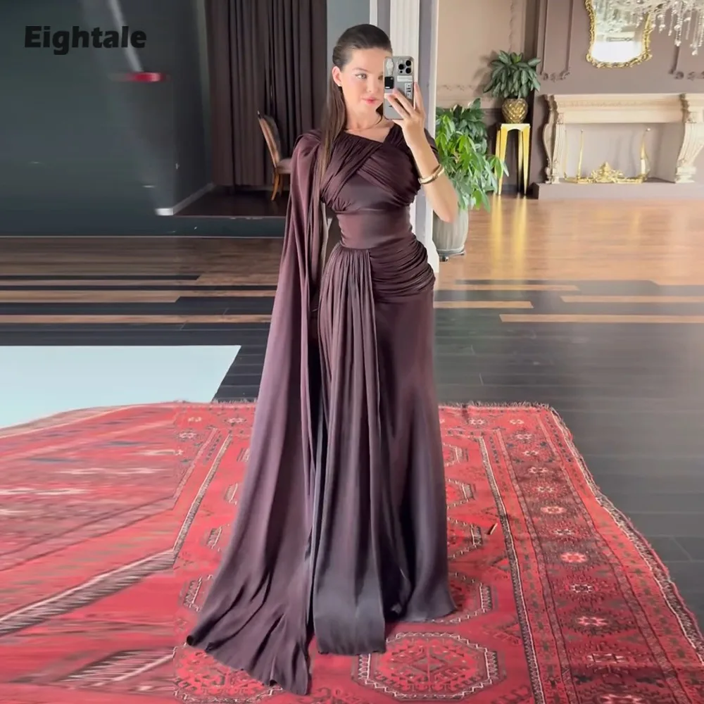 

Eightale Arabic Evening Dress V-Neck Pleats A-Line Customized Floor Length Special Occasion Prom Wedding Party Gown