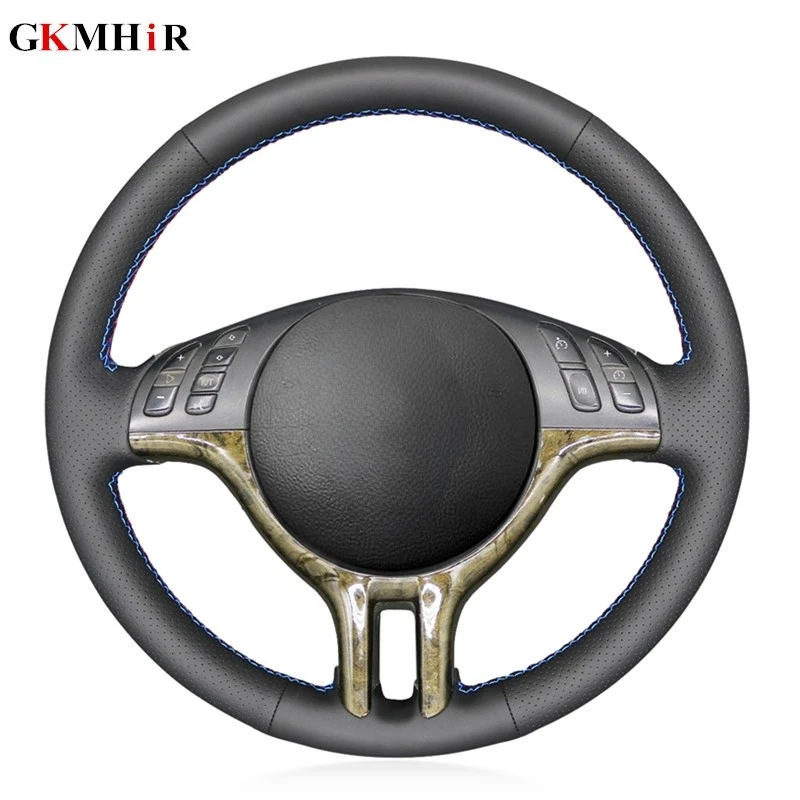 Black Artificial Leather DIY Hand-stitched Car Steering Wheel Cover for BMW 318i 325i 330ci E39 E46 X5 E53 Z3 E36/7 E36/8