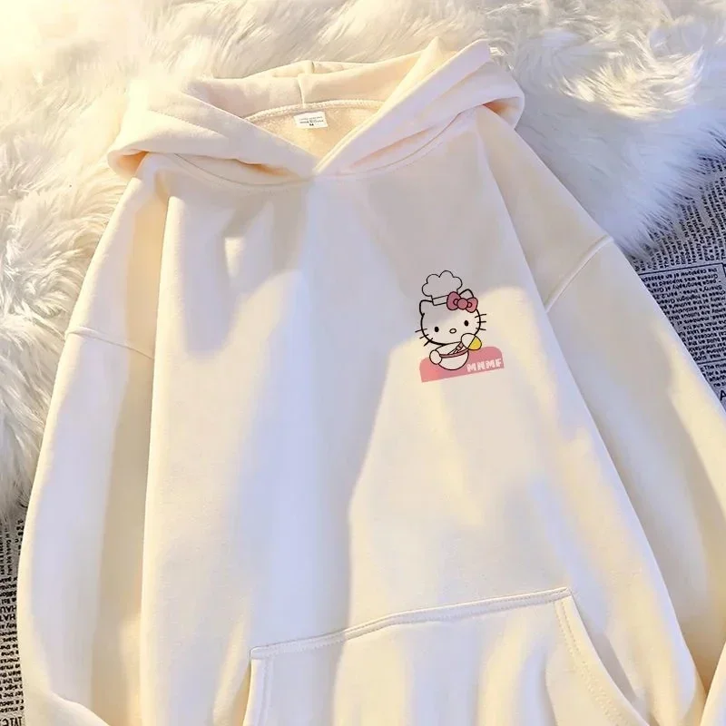 Sudadera con capucha Sanrio Y2K para mujer, bonito patrón Kawaii de Hello Kitty, estilo coreano para mujer, Top holgado y cálido para otoño e