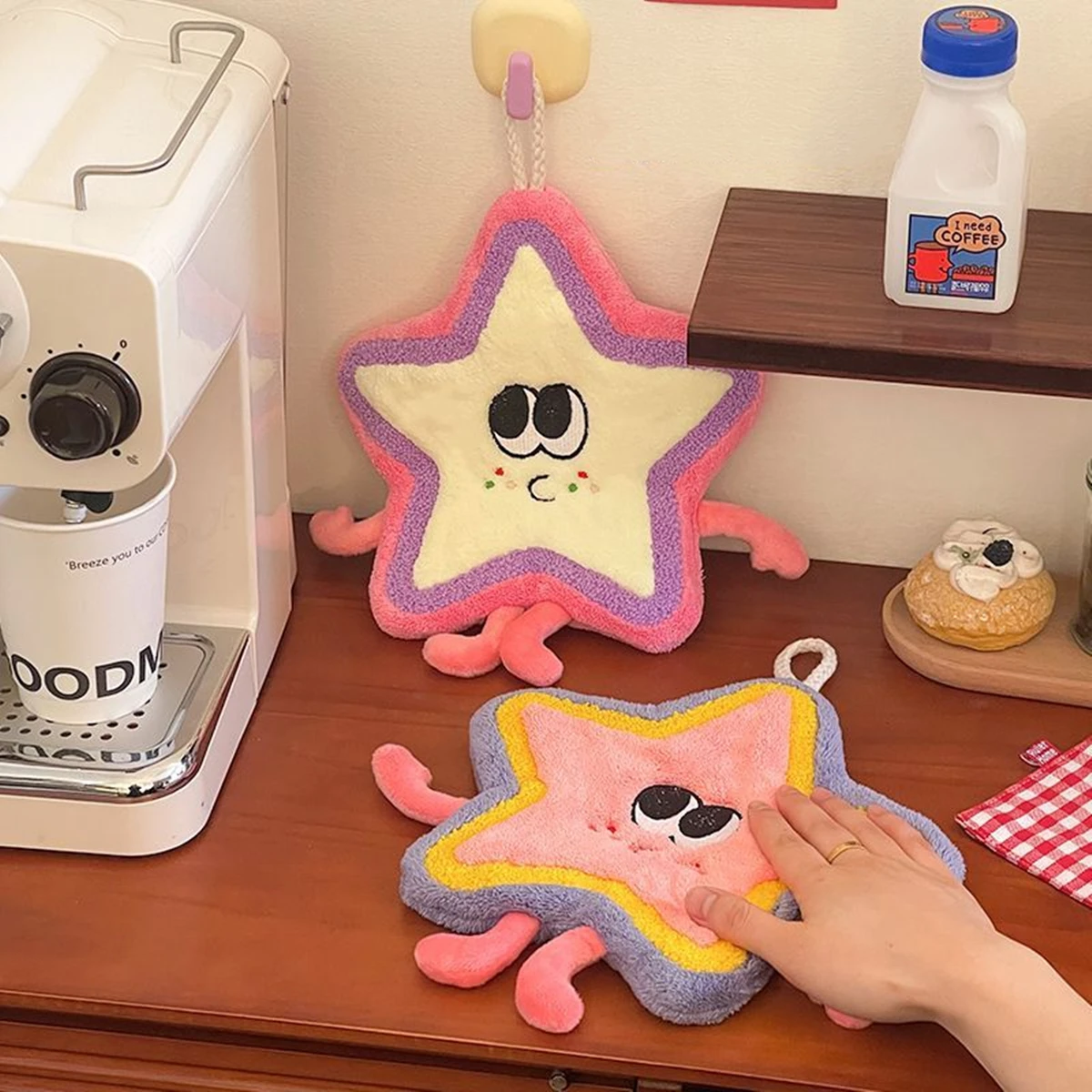 Cartoon Stars Hand Towels Quick Drying Kitchen Cleaning Rag Coral Velvet Absorbent Hanging Bathroom Towel Supplies Hand Towel