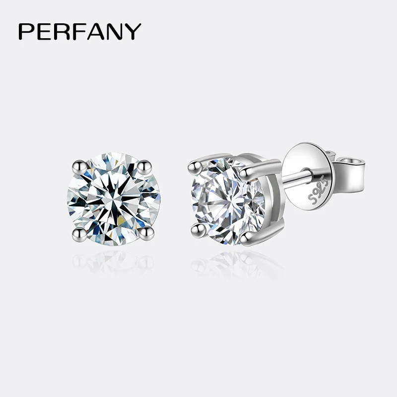 PERFANY 0.2-3CT Moissanite Earrings For Women S925 Pure Silver Classic Four Claw Diamond Earrings Wedding High-end Jewelry