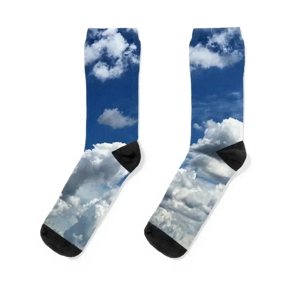 Blue sky full of pretty clouds Socks Rugby cartoon winter Christmas Socks For Men Women's