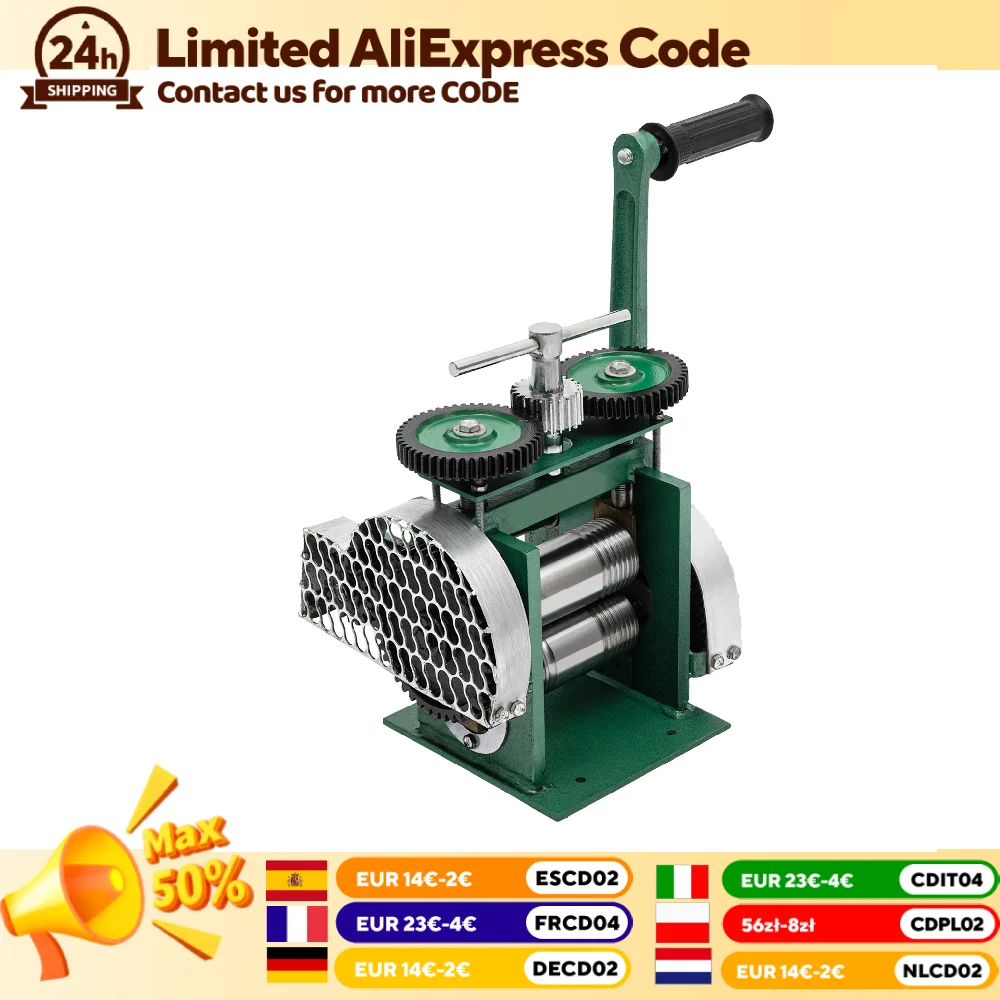 

120mm Manual Jewelry Rolling Mill - 3-in-1 Sheet/Square/Half-Round Jewelry Roller Press for Gold/Silver 55HRC Steel Rollers