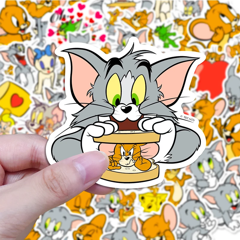 50 pezzi 3 stili Tom e Jerry adesivi fai da te Anime Figure Topsy Tyke Water Cup No Repeat adesivo impermeabile per la protezione solare all'ingrosso