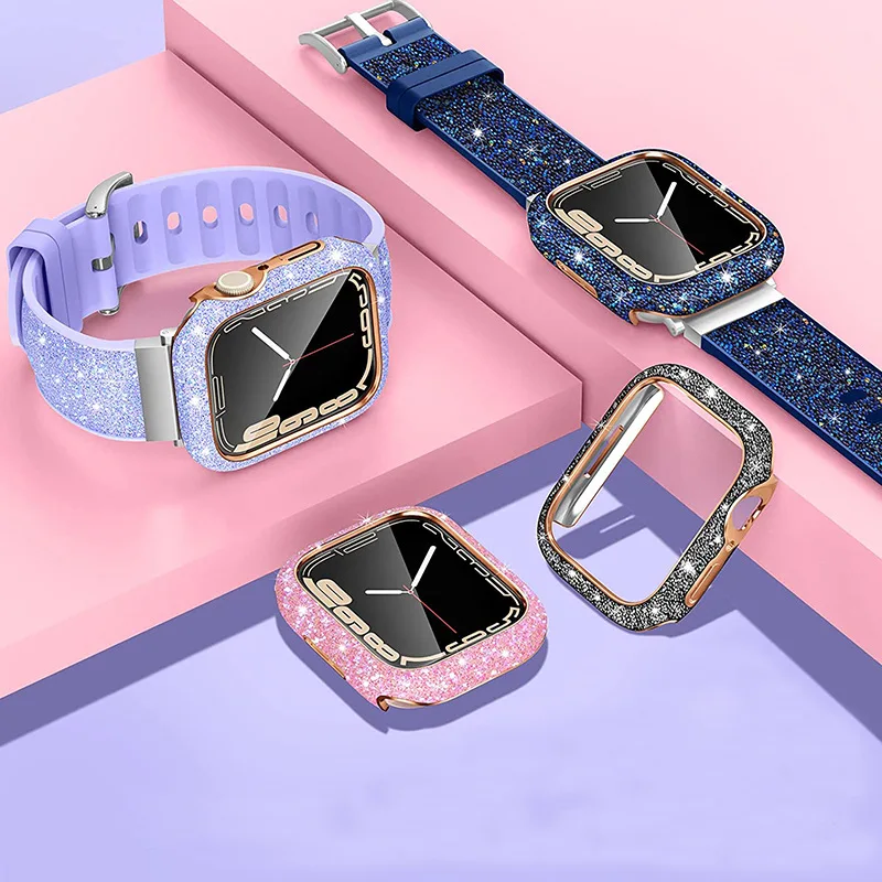 Women Crystal Diamond Case For Apple Watch 11 10 46mm 42mm Screen Glass Protective Shell iWatch 9 8 7 6 5 SE 45mm 41mm 44mm 40mm image 2