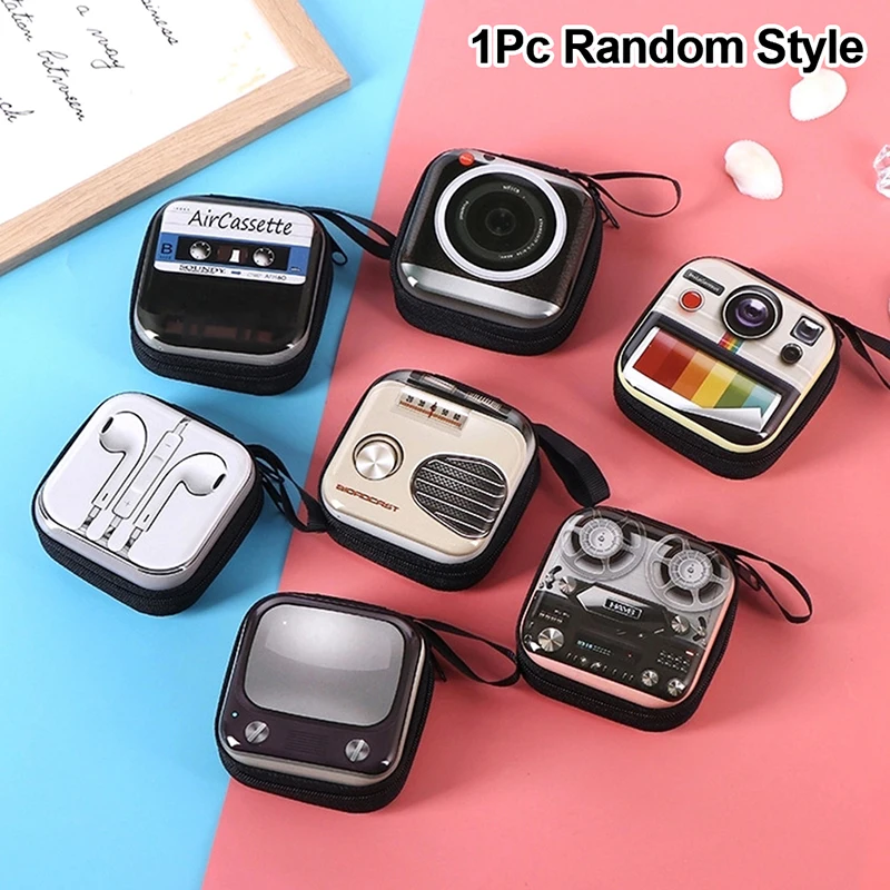 1Pc Retro Coin Wallet Purse Mini Earphone Box Key Case Camera TV Radio Pattern Tinplate Bag