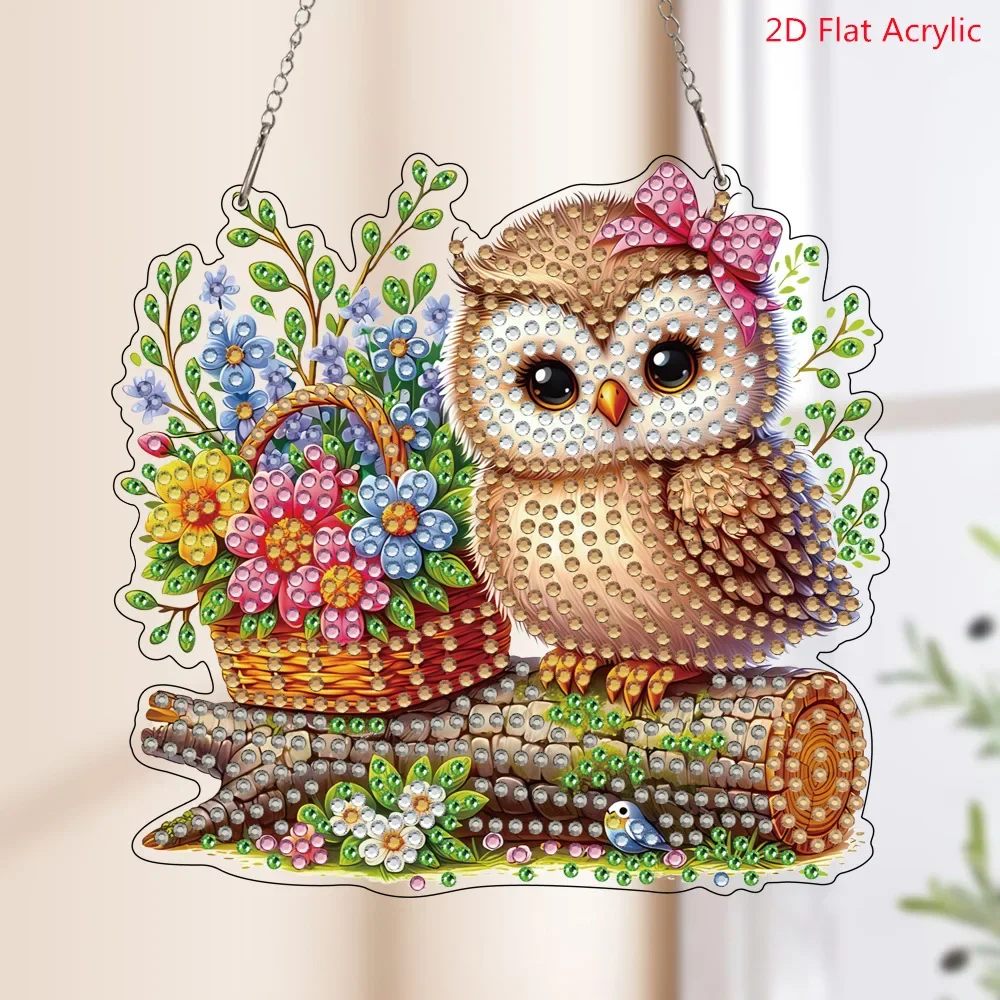 

5D Diamond Painting, Acrylic Material, One-sided Crystal Owl Design, Shiny Door Plaque Decoration